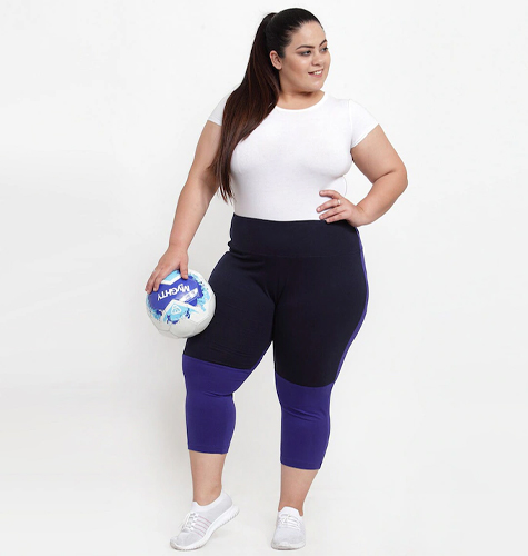 "Women Navy Blue Colourblocked Sports Capris "